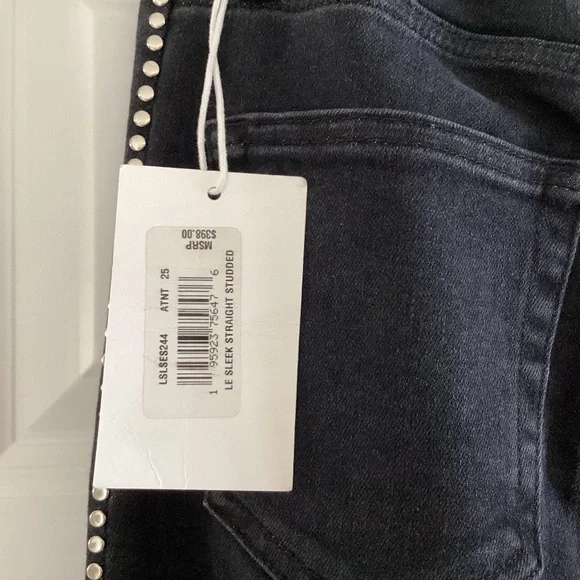 FRAME Women's Jeans Le Sleek Straight High Rise Astronaut Black Studded Sz 25 - Picture 7 of 16